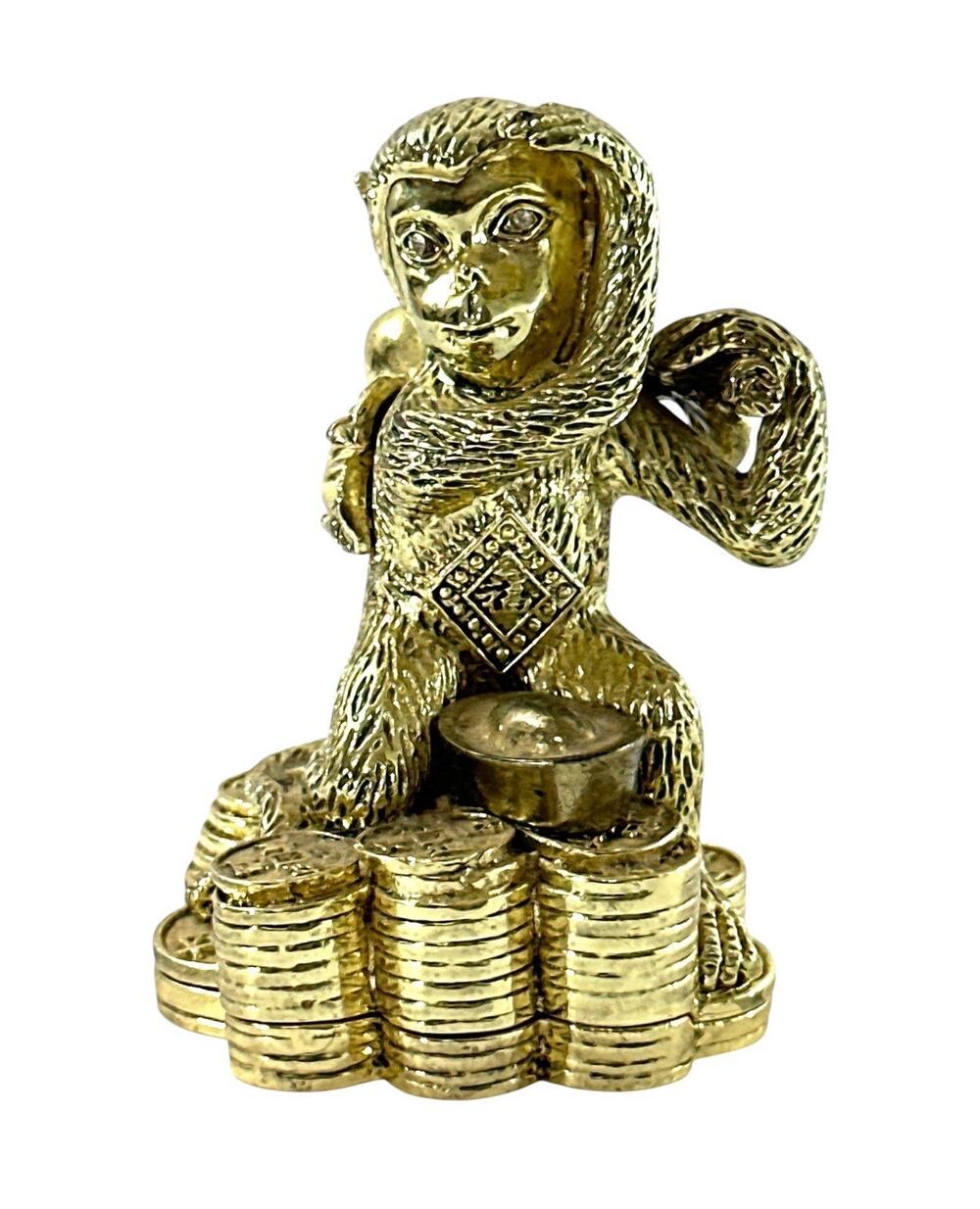 Artform Fine Collectibles Hinged Monkey Trinket Box Gold Tone Prosperity 3”